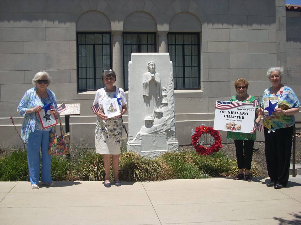 SHavano Members at WWI Mothers Memorial in front of Tobin Center